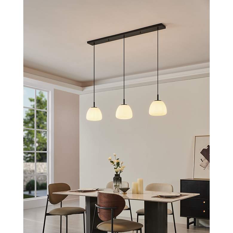 Image 4 Balmes 3-light Black Pendant Light with White Glass Shade more views