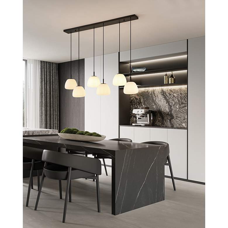 Image 2 Balmes 6-light Black Pendant Light with White Glass Shade more views