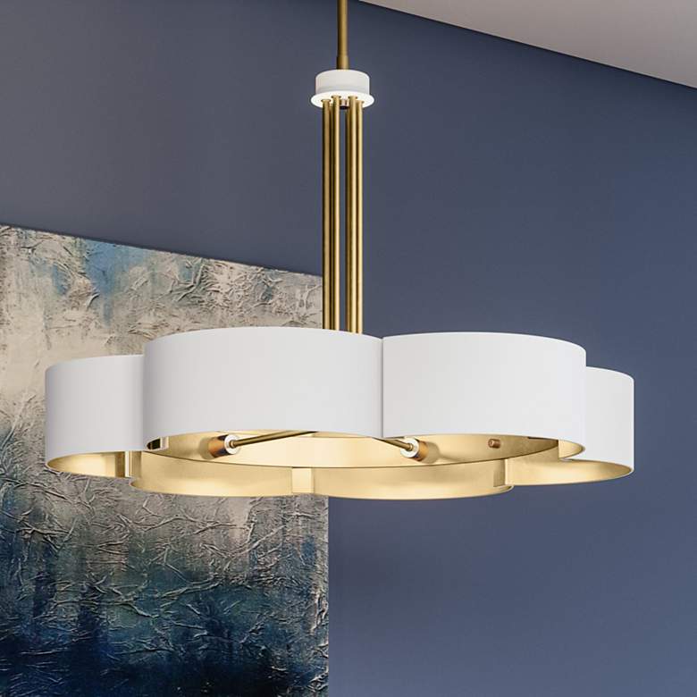 Image 2 Balsam 28"W Gold 6-Light Chandelier with White Lustre Shade