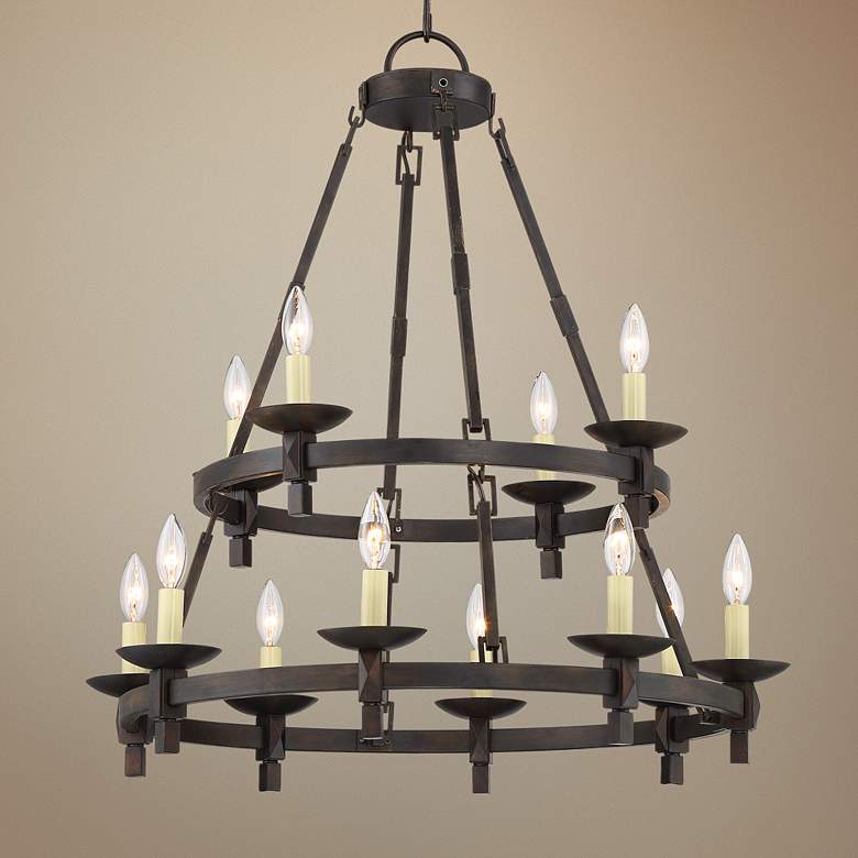 Image 1 Balsimo 26"W Bronze 2-Tier 12-Light Wagon Wheel Chandelier