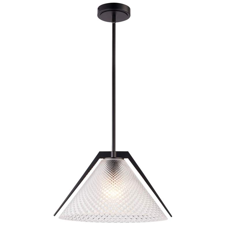 Image 1 Baltic 15" Wide Black Pendant With Semi-Clear Glass Shade