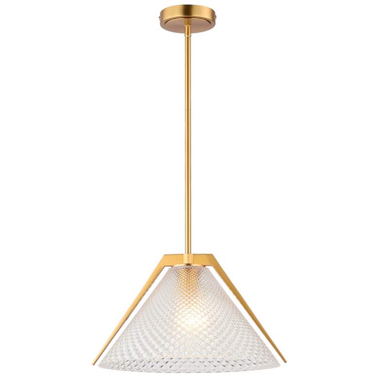 Image 1 Baltic 15" Wide Brass Pendant With Semi-Clear Glass Shade