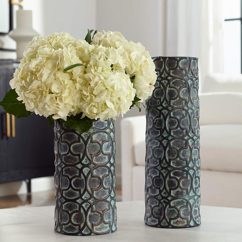 Image 3 Baltra Set of 2 Verdigris Ceramic Vases more views