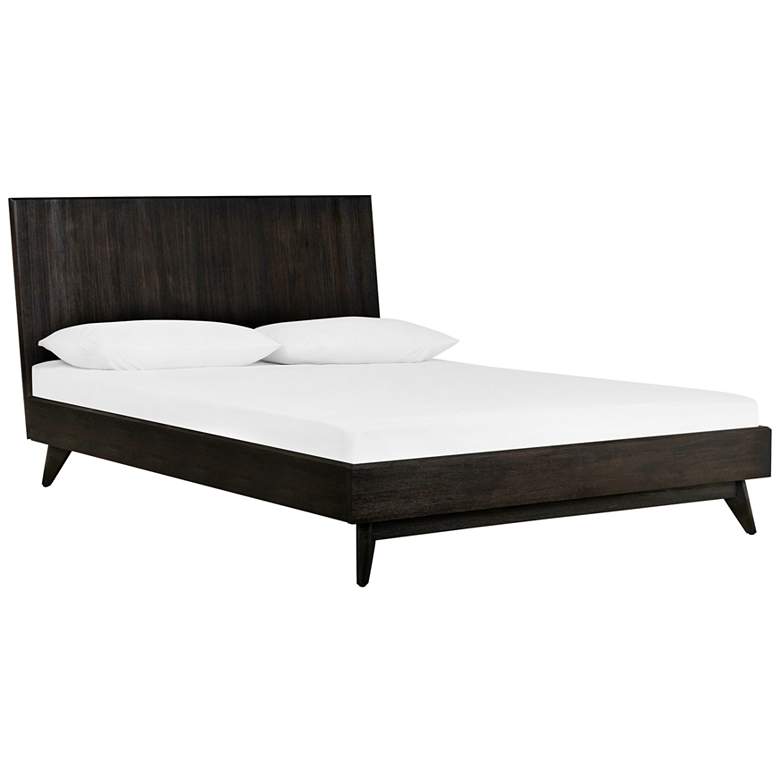 Image 1 Baly King Platform Bed in Brushed Brown-Gray Solid Acacia Wood