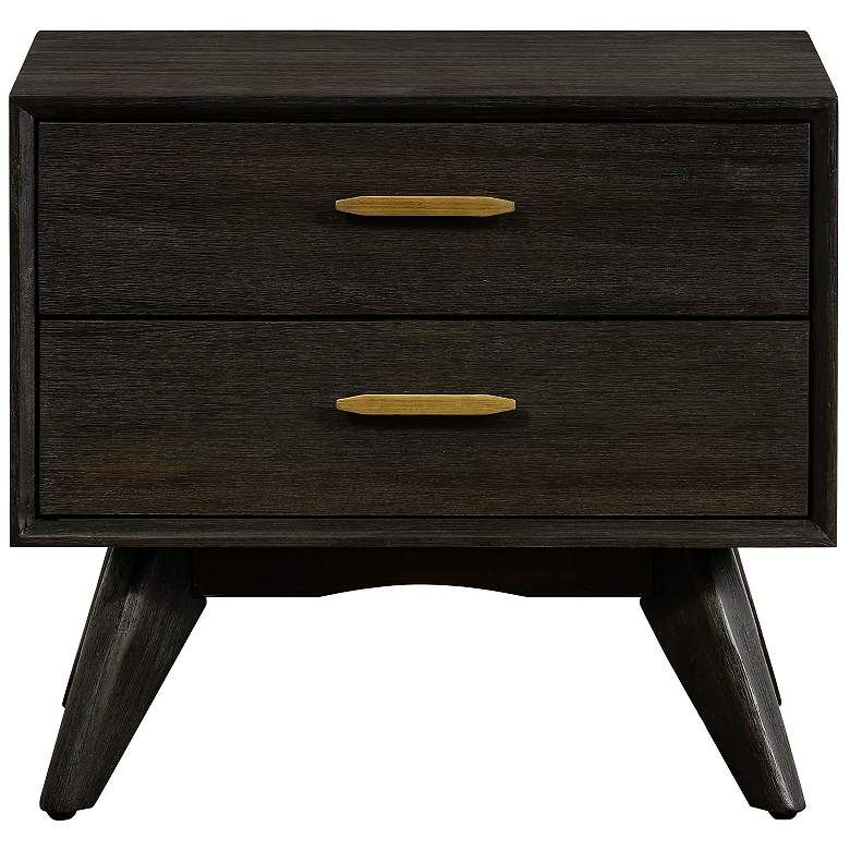 Image 1 Baly Mid-Century Nightstand with 2 Drawers in Acacia Wood
