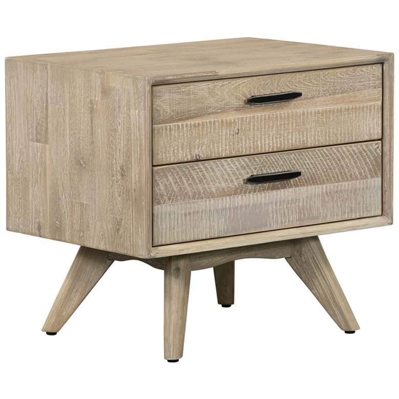 Image 1 Baly Mid-Century Nightstand with 2 Drawers in Gray Acacia Wood