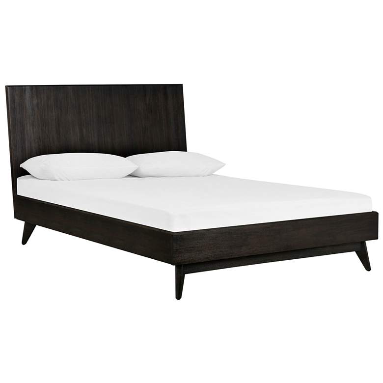 Image 1 Baly Queen Platform Bed in Brushed Brown-Gray Solid Acacia Wood