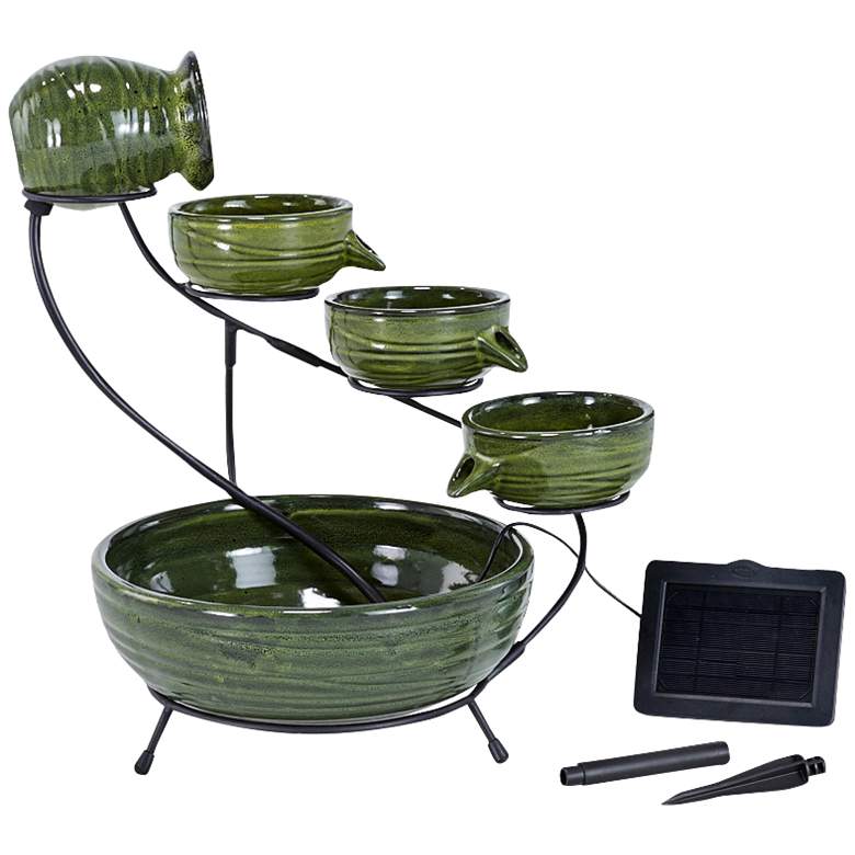 Image 1 Bamboo 22 inch High Ceramic Solar Cascade Outdoor Fountain