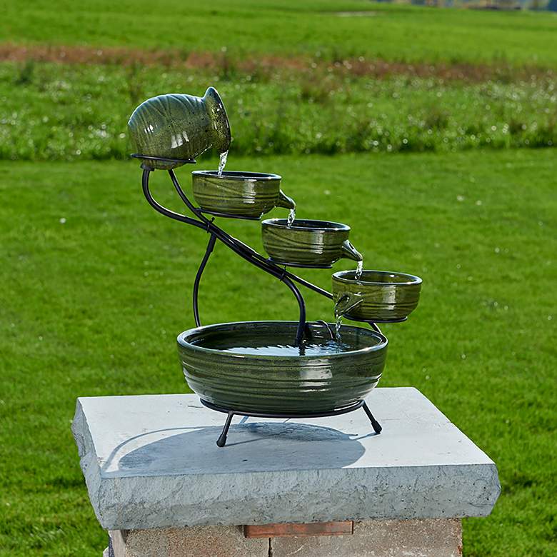 Image 2 Bamboo 22" High Ceramic Solar Cascade Outdoor Fountain more views