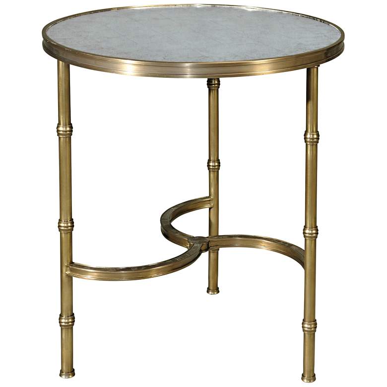 Image 1 Bamboo Brass 22 inch Wide Round Glass Top Accent Table