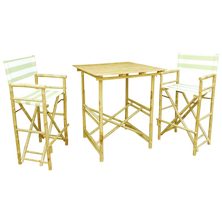 Image 1 Bamboo Celadon Stripe 3-Piece High Table and Chairs Set