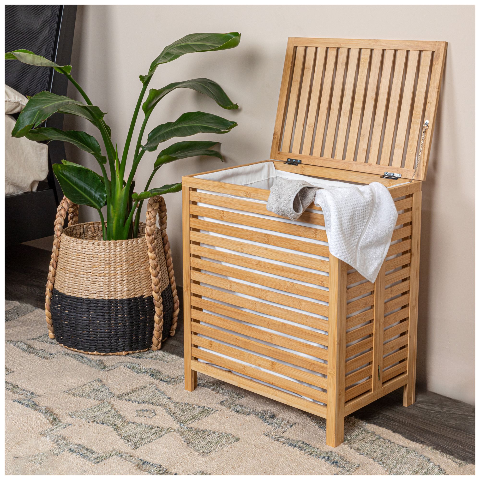 Image 4 Bamboo Laundry Hamper with Natural Cotto more views