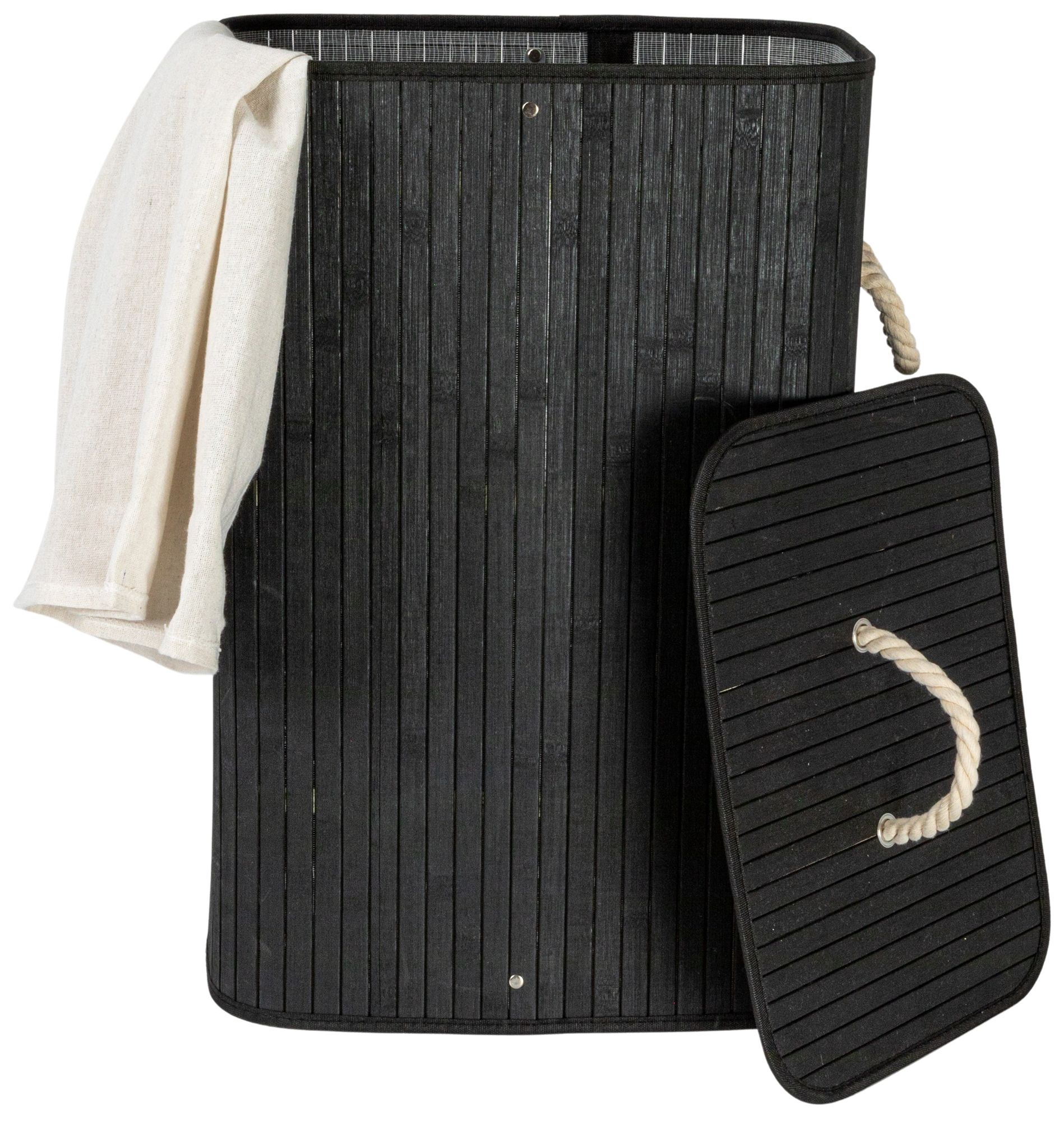 Bamboo Laundry Hamper with Rope Handles, 19-Gallons, Black