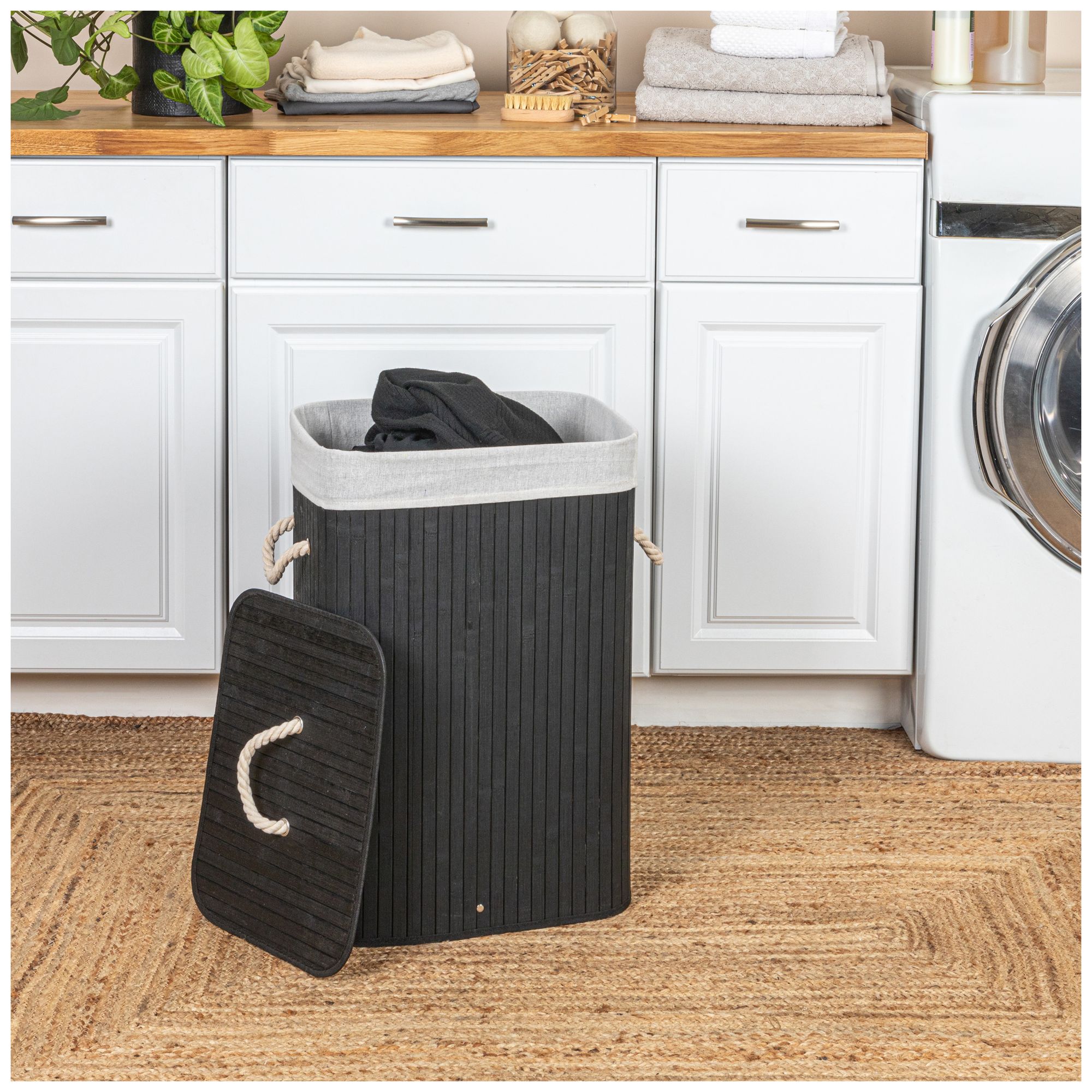 Image 4 Bamboo Laundry Hamper with Rope Handles, 19-Gallons, Black more views