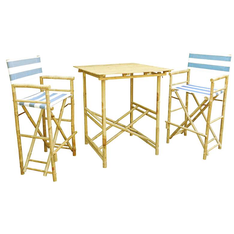Image 1 Bamboo Navy Stripe 3-Piece High Table and Chairs Set