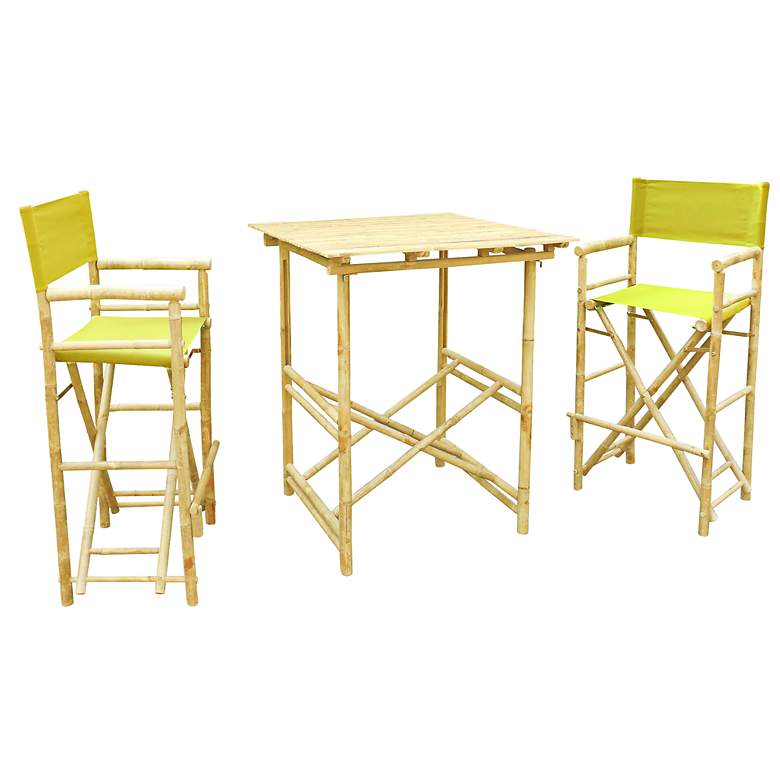 Image 1 Bamboo Olive Green 3-Piece High Table and Chairs Set