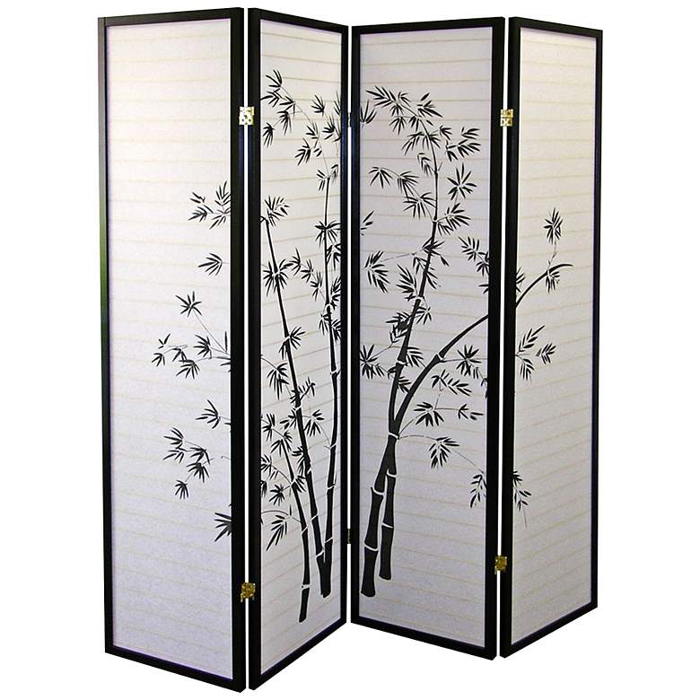 Image 1 Bamboo Pattern 60" Wide Shoji Paper 4-Panel Room Divider