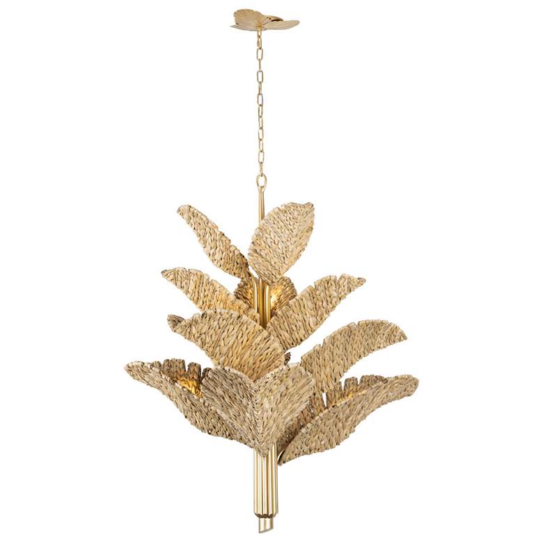 Image 1 Banana Leaf 12-Lt Chandelier - French Gold/Natural Seagrass