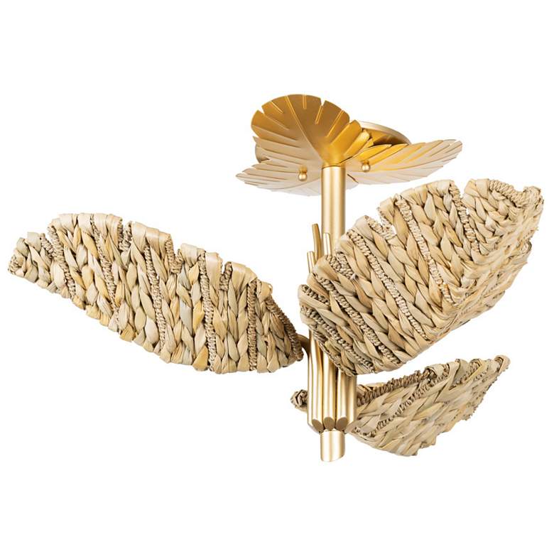 Image 1 Banana Leaf 3-Lt Semi-Flush - French Gold/Natural Seagrass