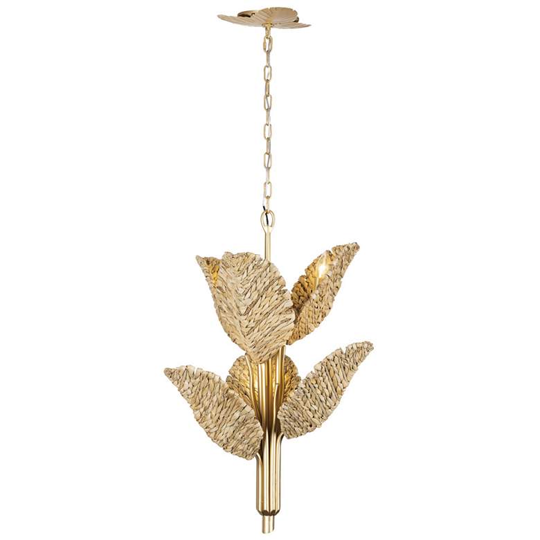 Image 1 Banana Leaf 6-Lt Chandelier - French Gold/Natural Seagrass