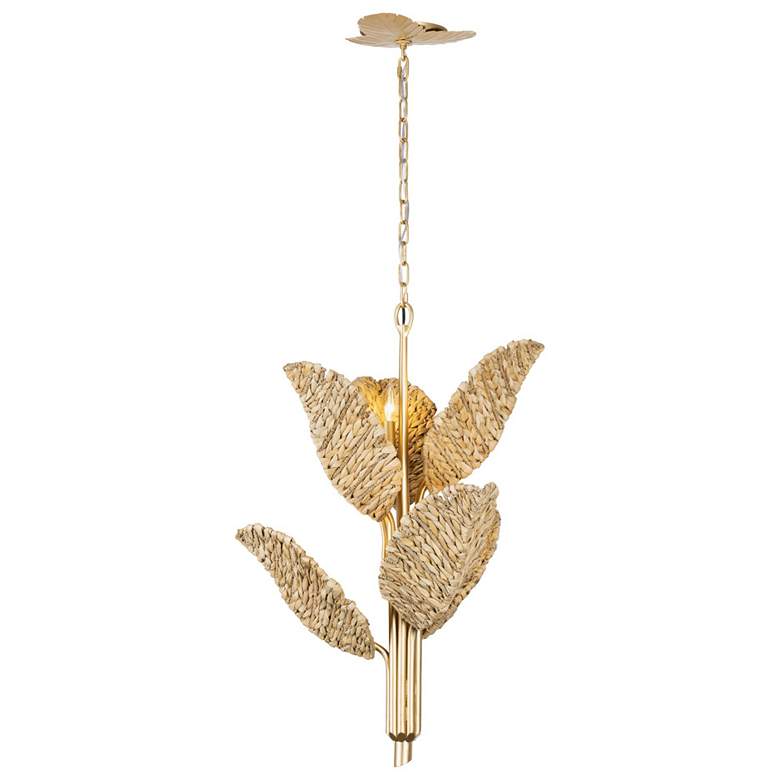 Image 2 Banana Leaf 6-Lt Chandelier - French Gold/Natural Seagrass more views