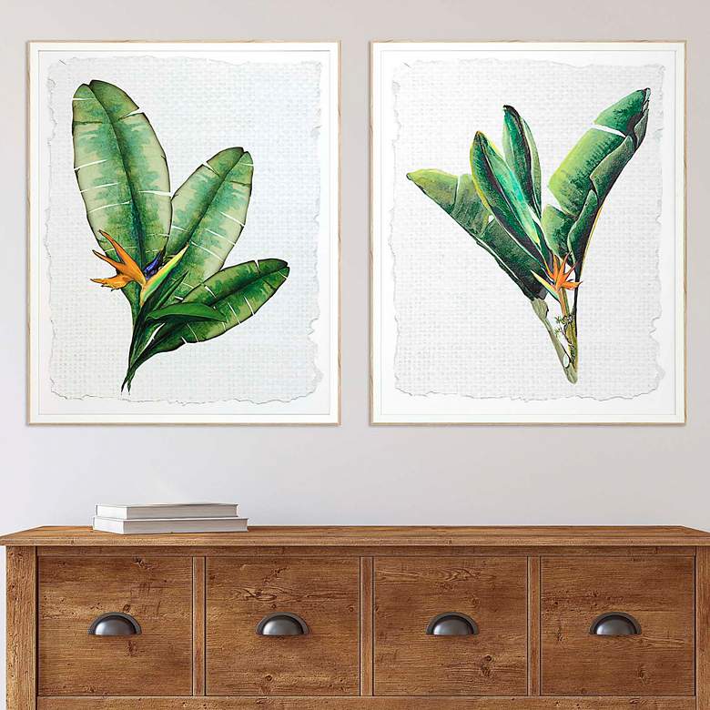 Image 1 Banana Leaves 32" High 2-Piece Giclee Framed Wall Art Set