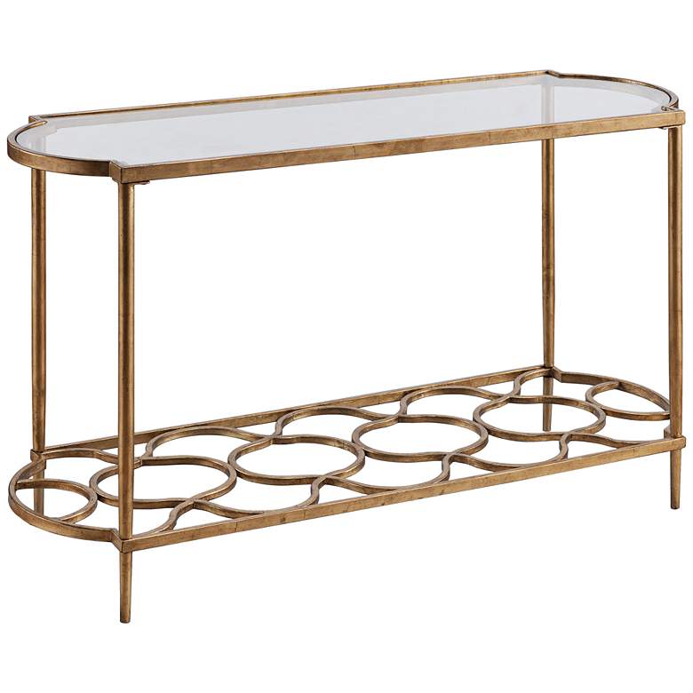 Image 1 Bancroft Glass-Top Gold Leaf Rounded Rectangle Sofa Table
