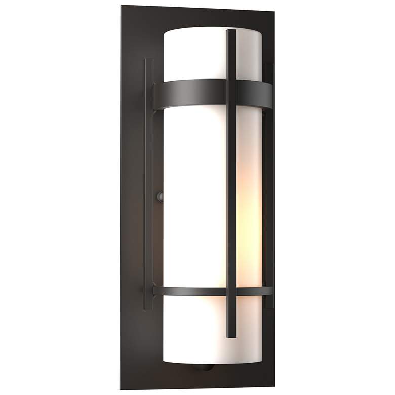 Image 1 Banded 12 inchH Coastal Oil Rubbed Bronze Small Outdoor Sconce w/ Opal Sha