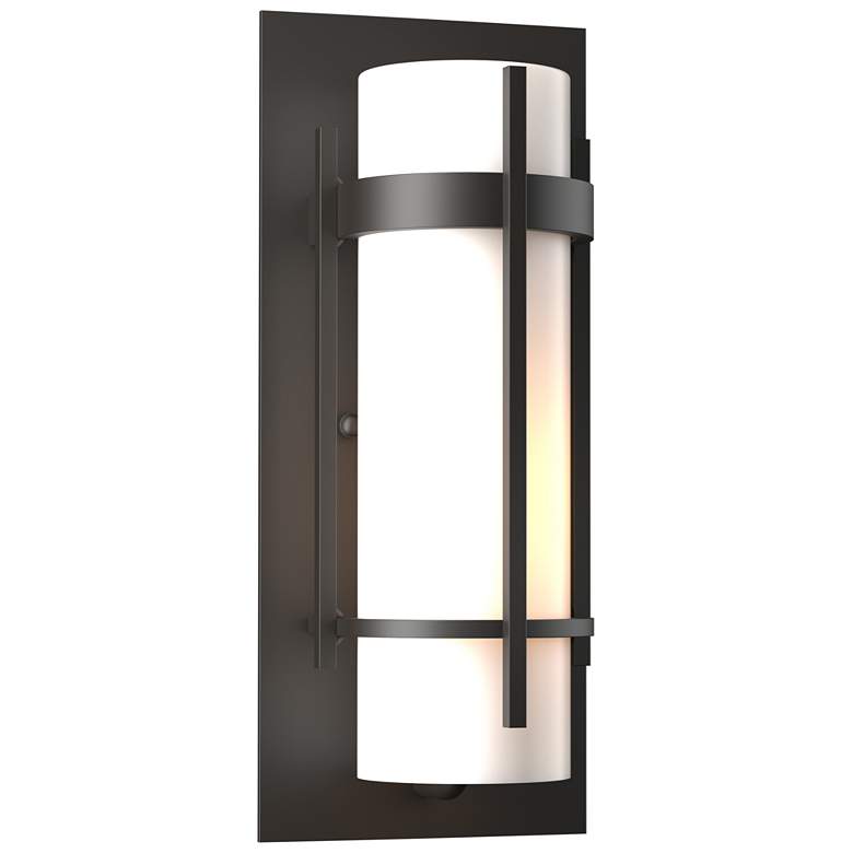 Image 1 Banded 15.8 inch High Coastal Oil Rubbed Bronze Outdoor Sconce w/ Opal Sha