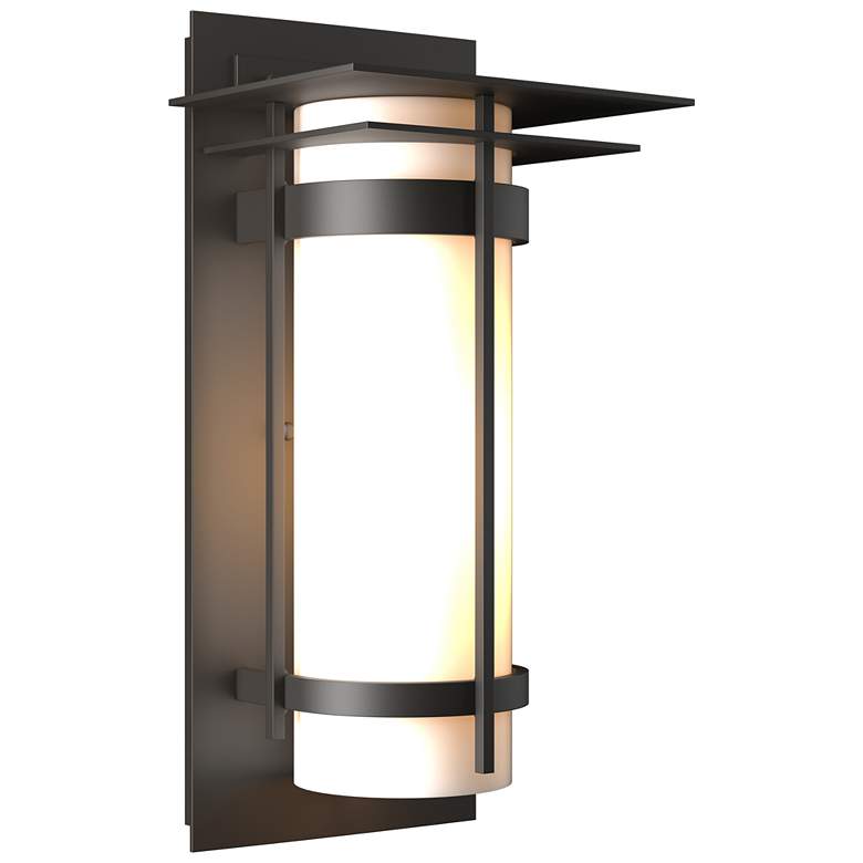 Image 1 Banded 16.2 inch High Coastal Oil Rubbed Bronze Outdoor Sconce w/ Opal Sha