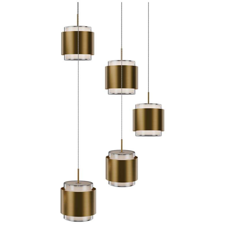 Image 1 Banded 5"H x 17"W 5-Light Multi-Light Pendant in Aged Brass