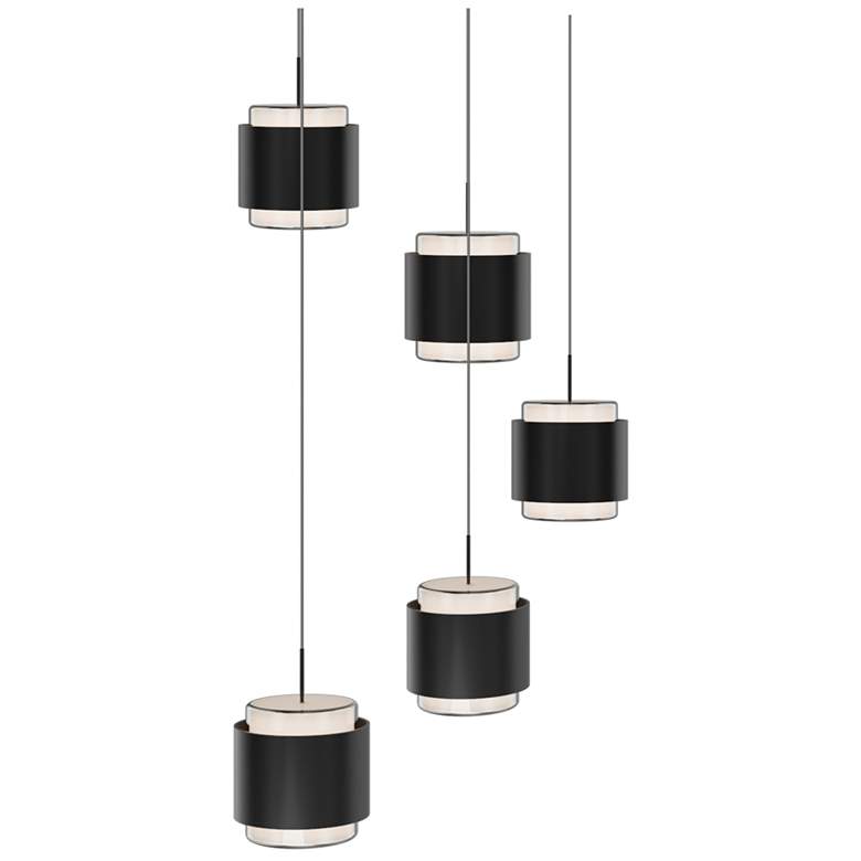 Image 1 Banded 5"H x 17"W 5-Light Multi-Light Pendant in Black