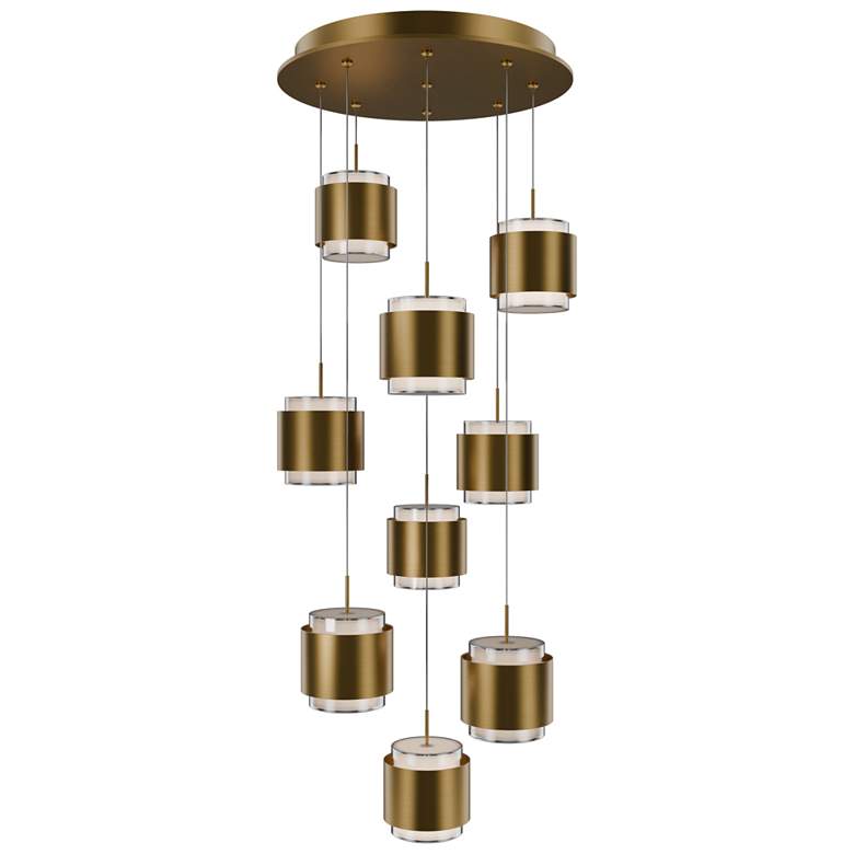 Image 1 Banded 5"H x 17"W 9-Light Multi-Light Pendant in Aged Brass