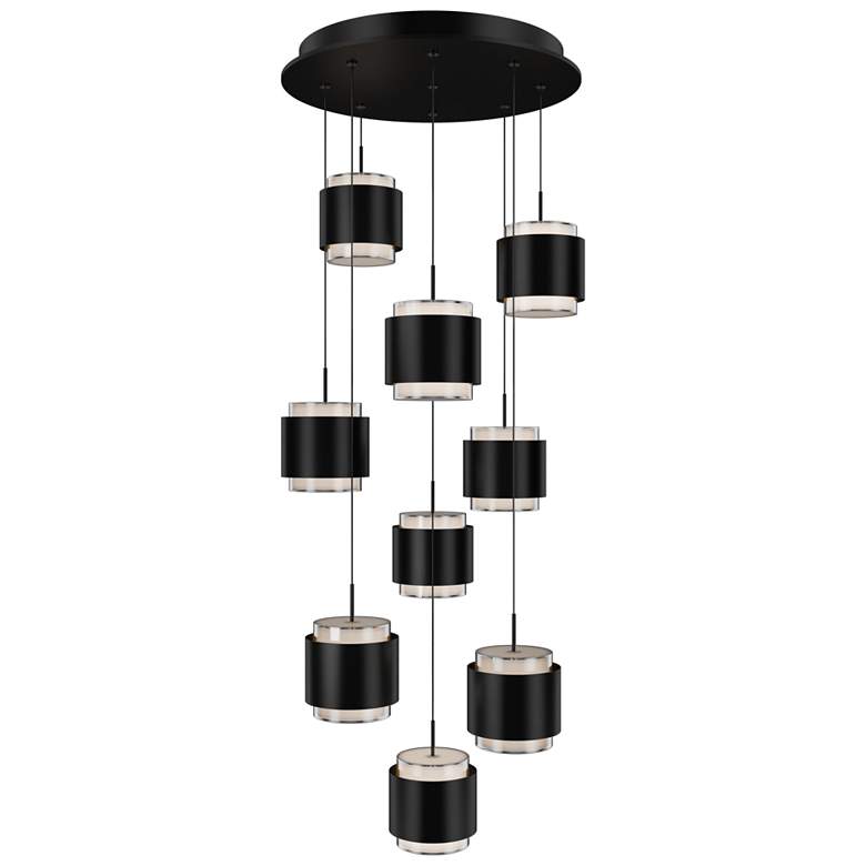 Image 1 Banded 5"H x 17"W 9-Light Multi-Light Pendant in Black