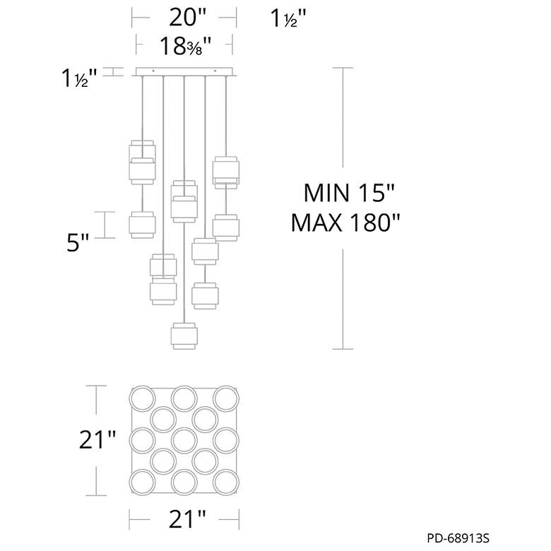Image 4 Banded 5"H x 20"W 13-Light Multi-Light Pendant in Black more views