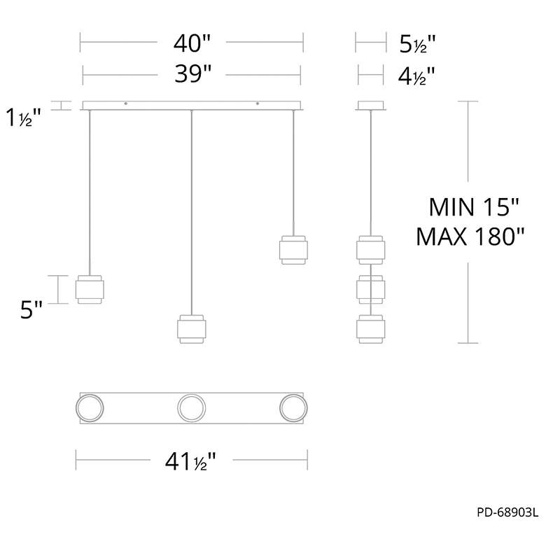 Image 4 Banded 5"H x 41.5"W 3-Light Multi-Light Pendant in Black more views
