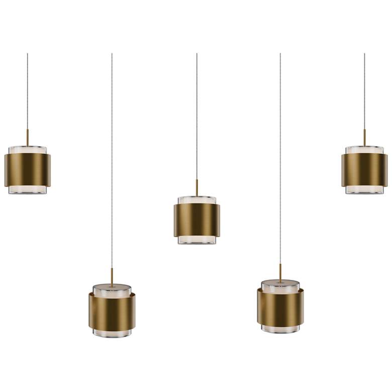 Image 1 Banded 5"H x 41.5"W 5-Light Multi-Light Pendant in Aged Brass