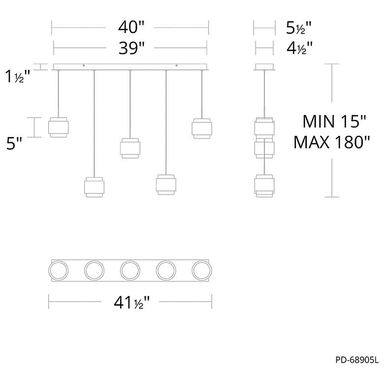 Image 4 Banded 5"H x 41.5"W 5-Light Multi-Light Pendant in Black more views