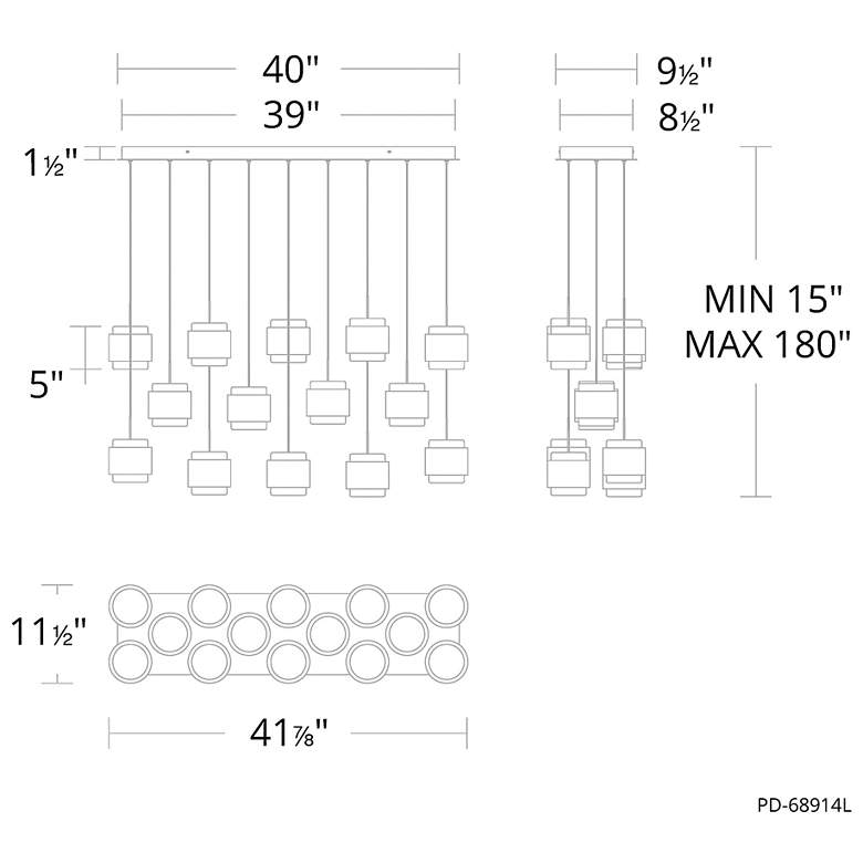 Image 4 Banded 5"H x 42"W 14-Light Multi-Light Pendant in Black more views