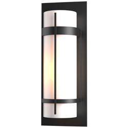 Banded Coastal Black Large Outdoor Sconce With Opal Glass