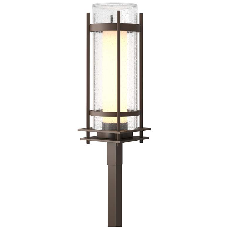 Image 1 Banded Coastal Bronze Outdoor Post Light With Opal &#38; Seeded Glass