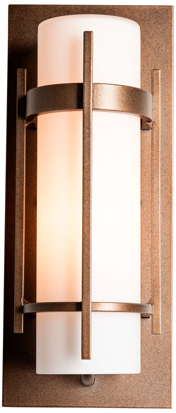 Banded Coastal Bronze Small Outdoor Sconce With Opal Glass