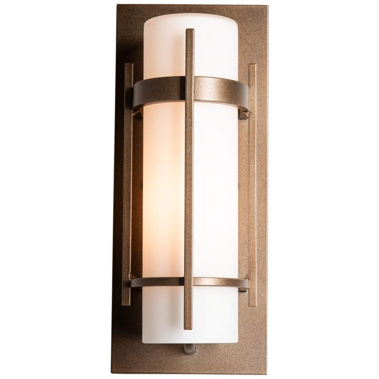 Image 1 Banded Coastal Bronze Small Outdoor Sconce With Opal Glass