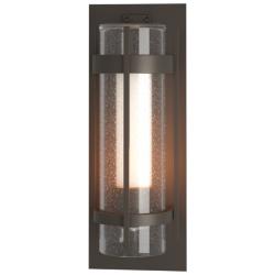 Banded Coastal Dark Smoke Large Outdoor Sconce With Opal &#38; Seeded Glass