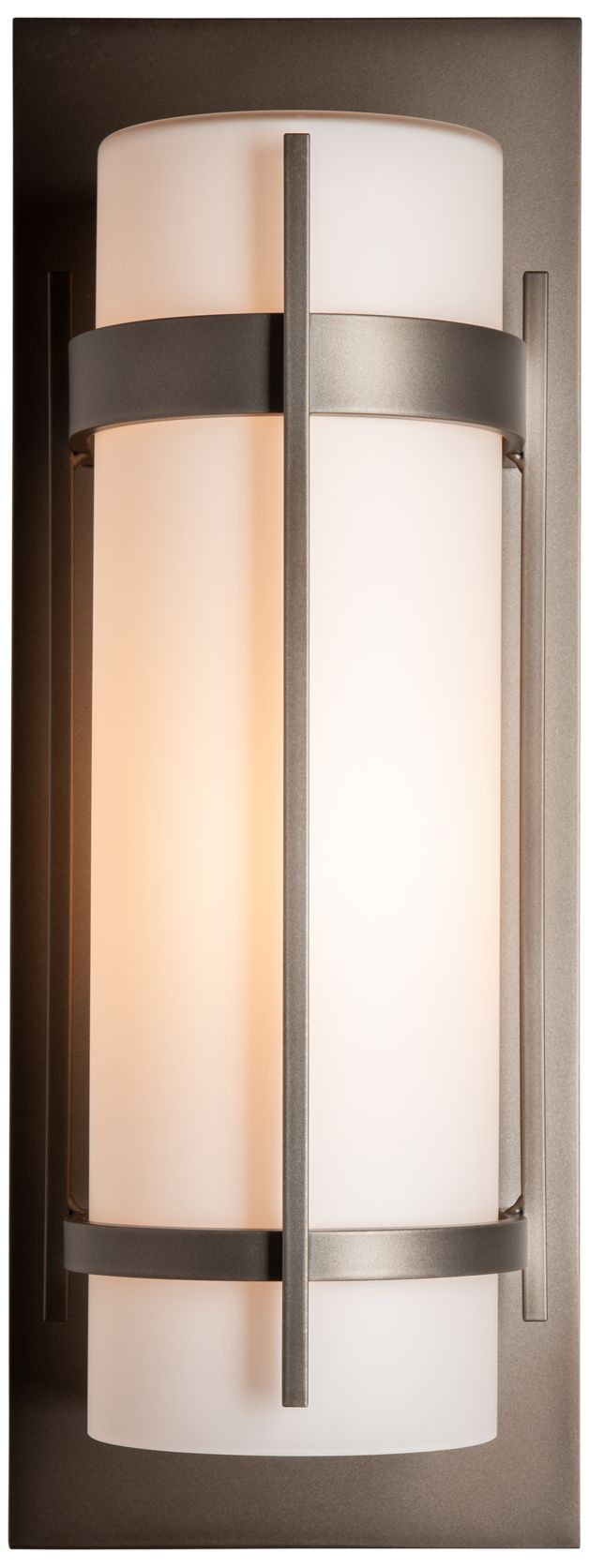 Banded Coastal Dark Smoke Large Outdoor Sconce With Opal Glass
