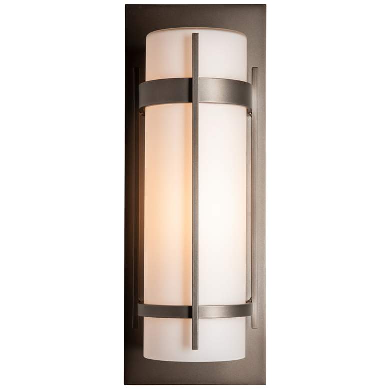 Image 1 Banded Coastal Dark Smoke Large Outdoor Sconce With Opal Glass