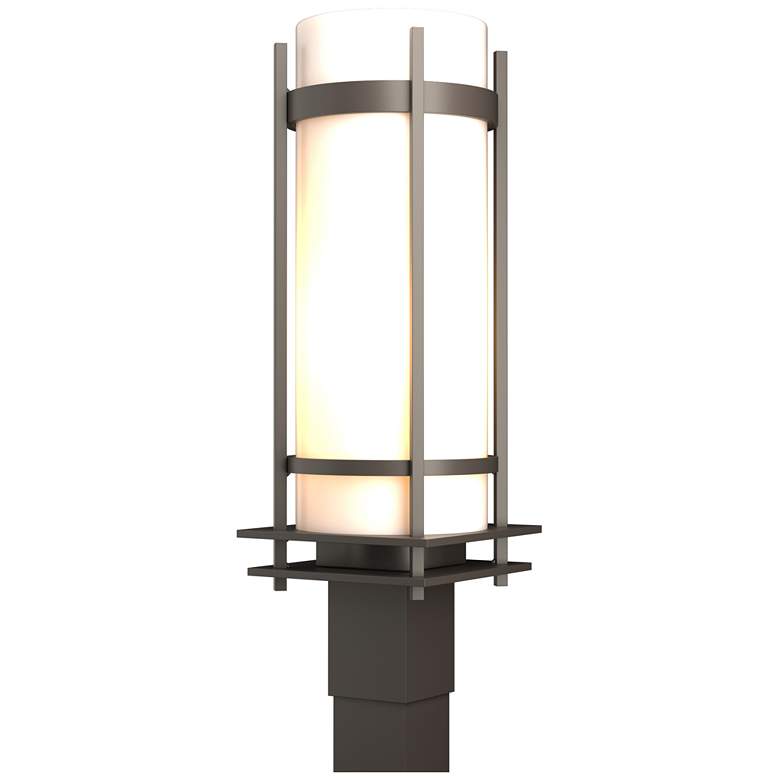 Image 1 Banded Coastal Dark Smoke Outdoor Post-Light With Opal Glass