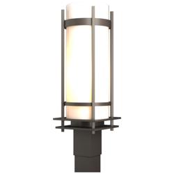 Banded Coastal Dark Smoke Outdoor Post-Light With Opal Glass