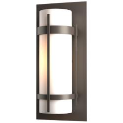 Banded Coastal Dark Smoke Outdoor Sconce With Opal Glass