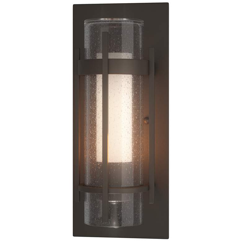 Image 1 Banded Coastal Dark Smoke Small Outdoor Sconce With Opal & Seeded Glass